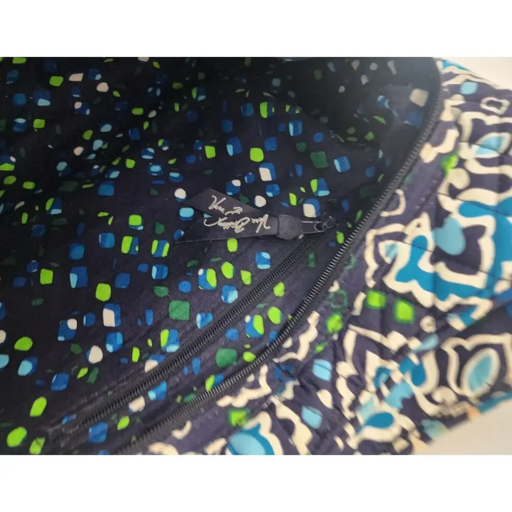 Vera Bradley Pleated Tote Ink Blue Quilted Shoulder Bag Purse Retired Pattern